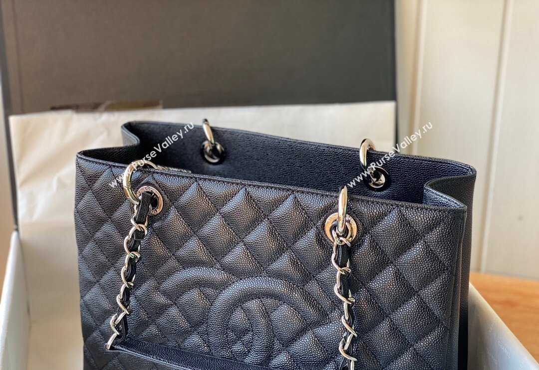 Chanel Grained Calfskin Shopping Bag Black/Silver 2024 20995 (SM-240717056)