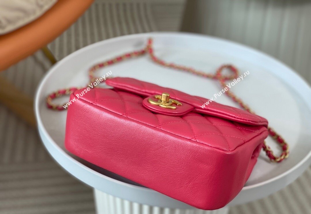 Chanel Shiny Lambskin Small Flap Bag with Chain and Pearls AS4384 Fuchsia Pink 2024 (SM-240717047)