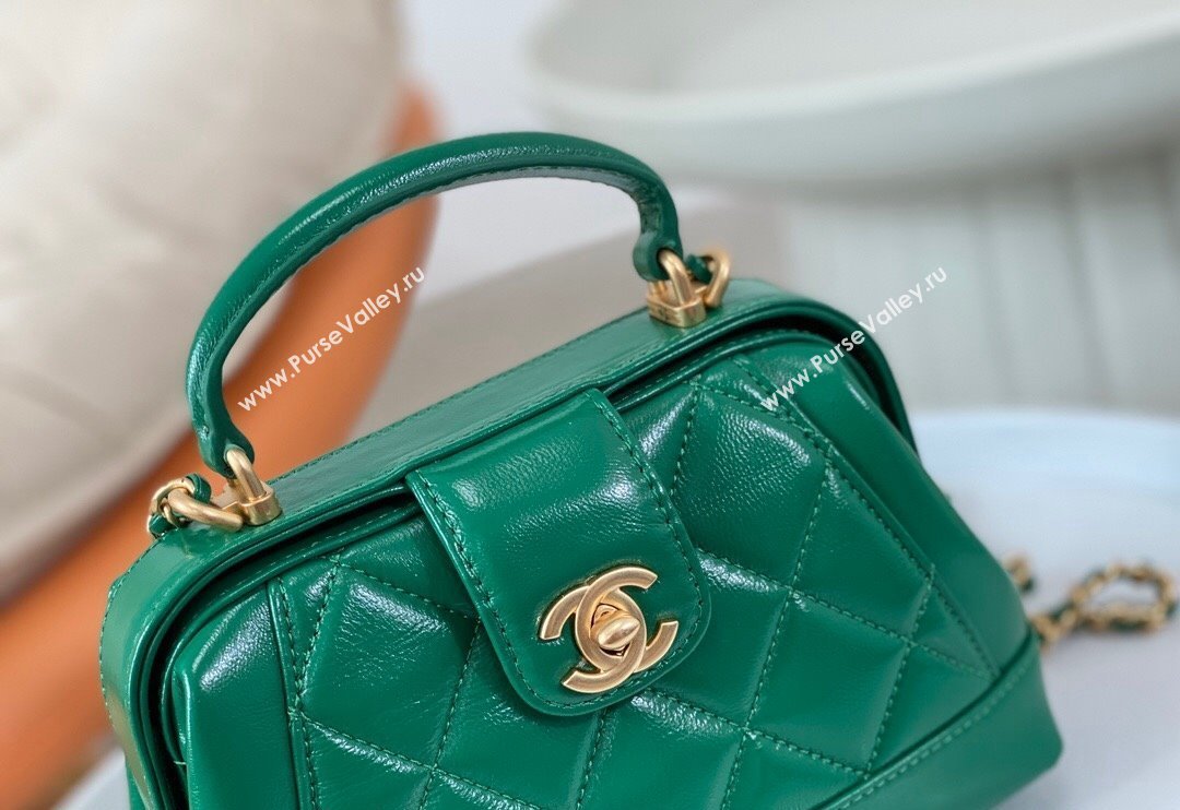 Chanel Shiny Lambskin Mini Bag with Top Handle Bag AS4958 Green 2024 (SM-240717048)