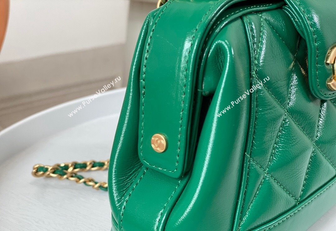 Chanel Shiny Lambskin Mini Bag with Top Handle Bag AS4958 Green 2024 (SM-240717048)