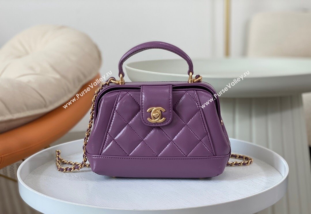 Chanel Shiny Lambskin Mini Bag with Top Handle Bag AS4958 Purple 2024 (SM-240717049)