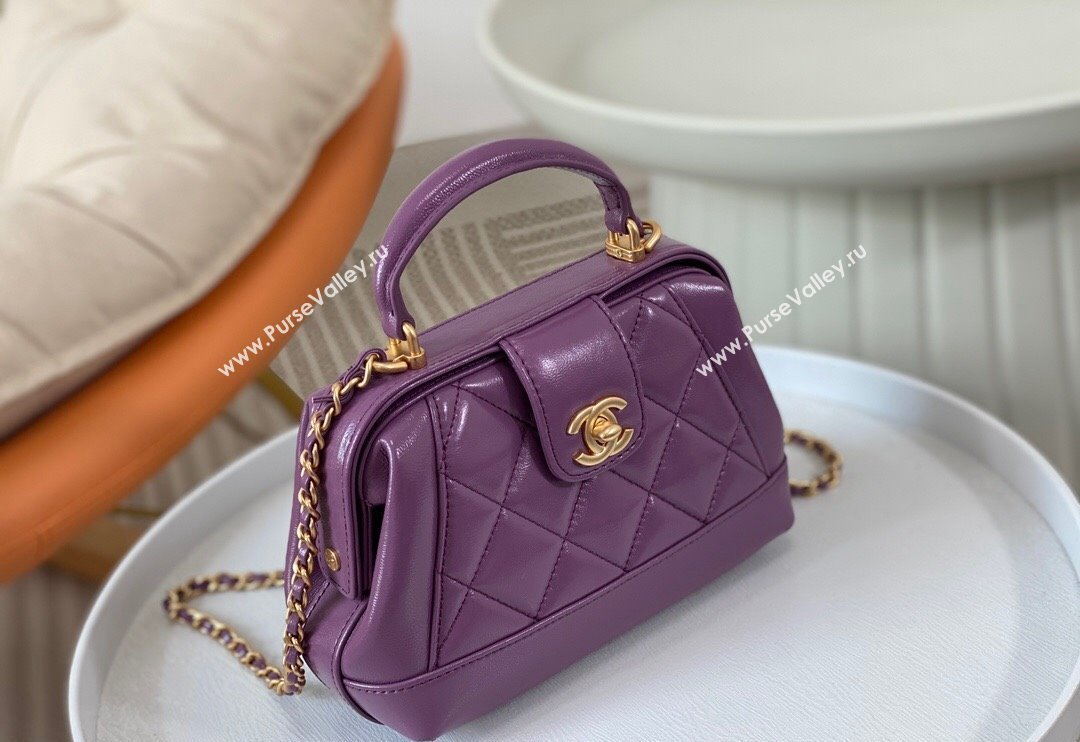 Chanel Shiny Lambskin Mini Bag with Top Handle Bag AS4958 Purple 2024 (SM-240717049)