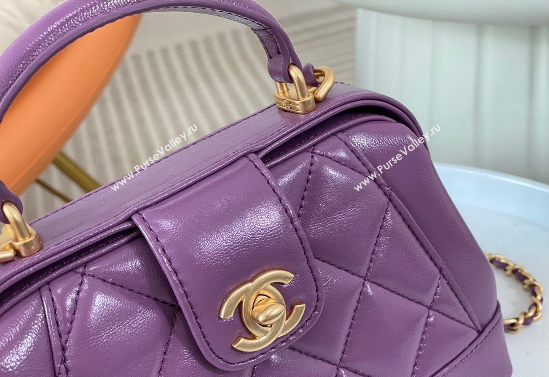 Chanel Shiny Lambskin Mini Bag with Top Handle Bag AS4958 Purple 2024 (SM-240717049)