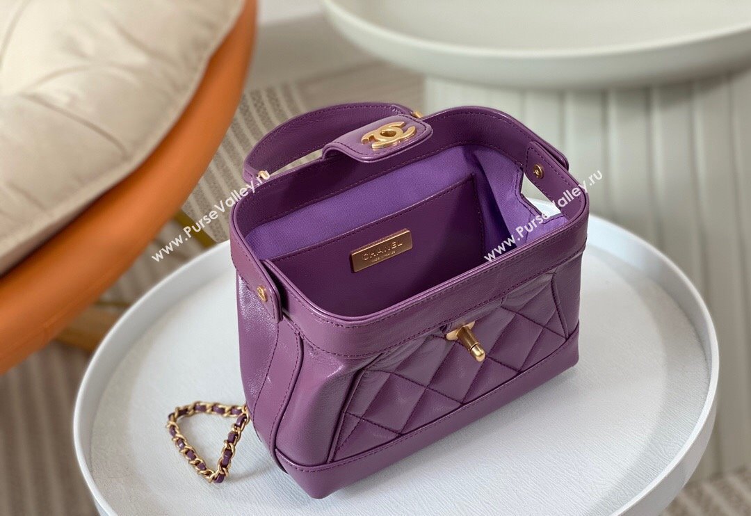 Chanel Shiny Lambskin Mini Bag with Top Handle Bag AS4958 Purple 2024 (SM-240717049)