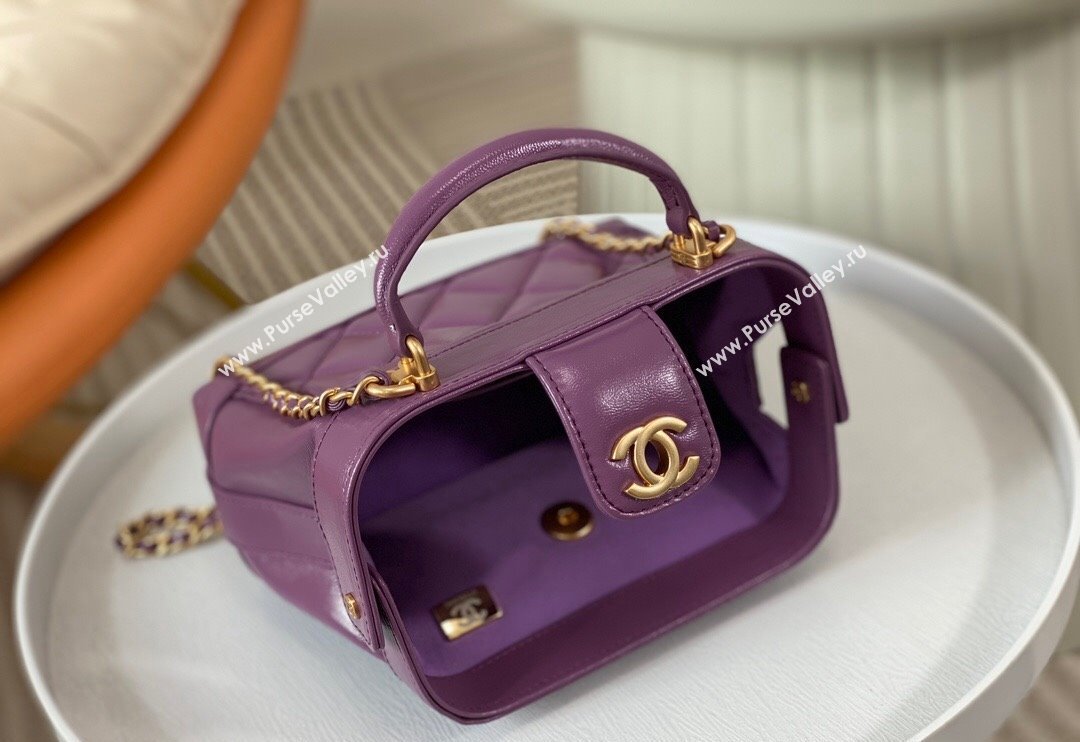 Chanel Shiny Lambskin Mini Bag with Top Handle Bag AS4958 Purple 2024 (SM-240717049)