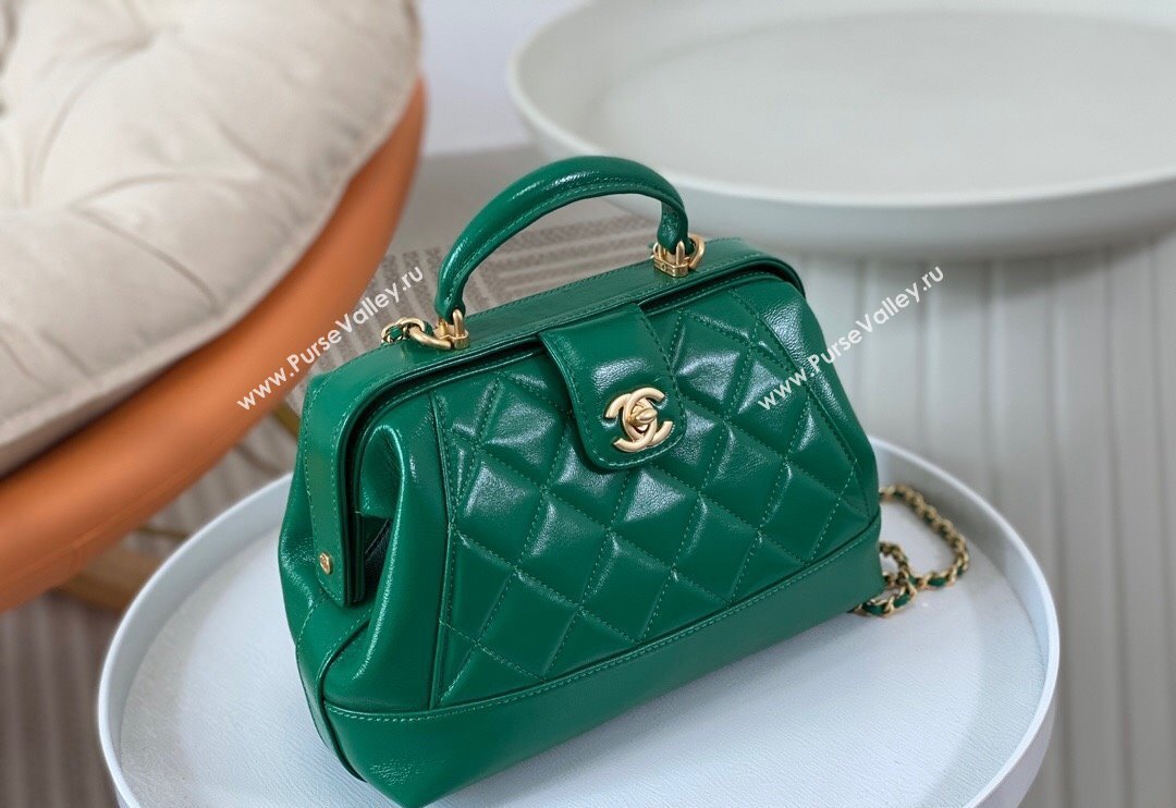 Chanel Shiny Lambskin Small Bag with Top Handle Bag AS4959 Green 2024 (SM-240717050)