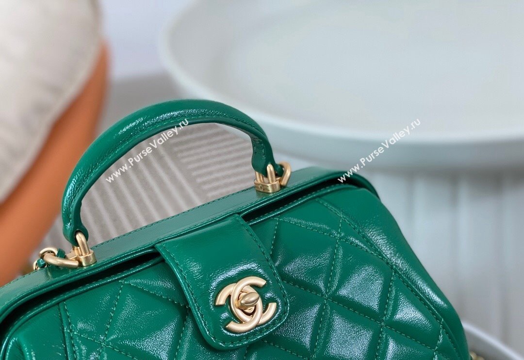 Chanel Shiny Lambskin Small Bag with Top Handle Bag AS4959 Green 2024 (SM-240717050)