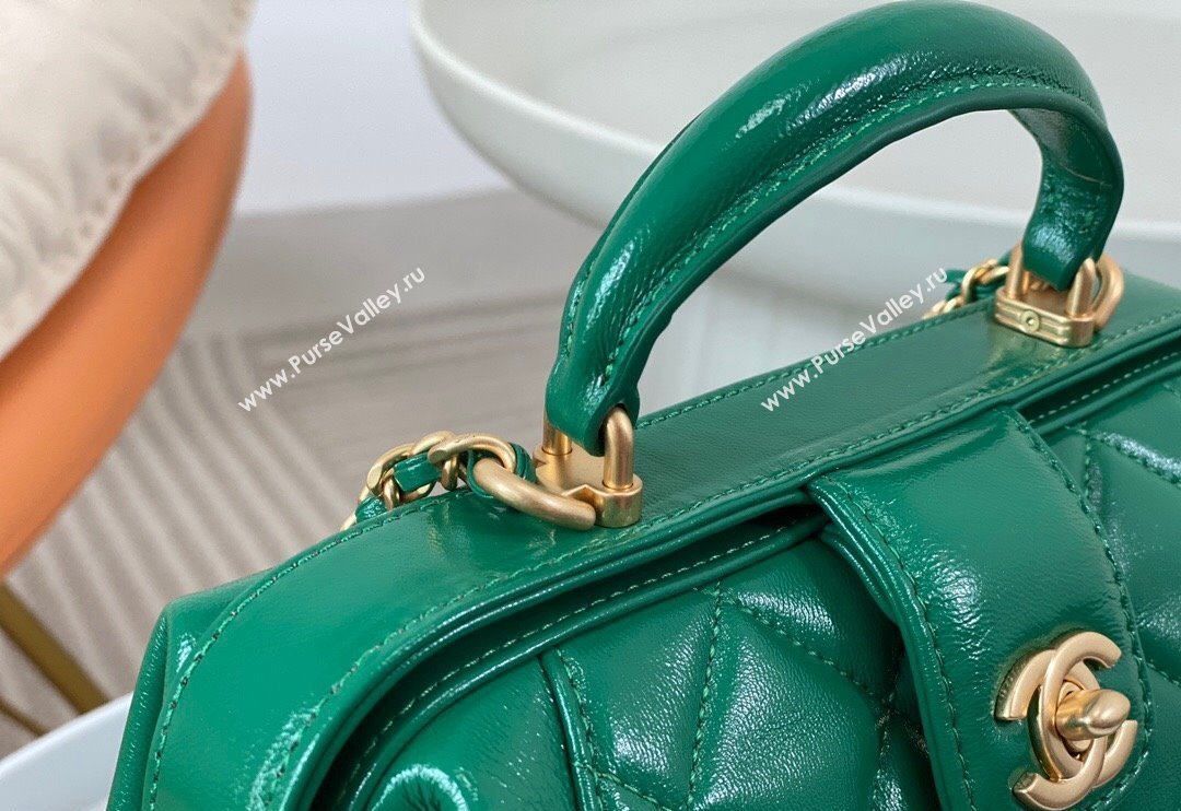 Chanel Shiny Lambskin Small Bag with Top Handle Bag AS4959 Green 2024 (SM-240717050)