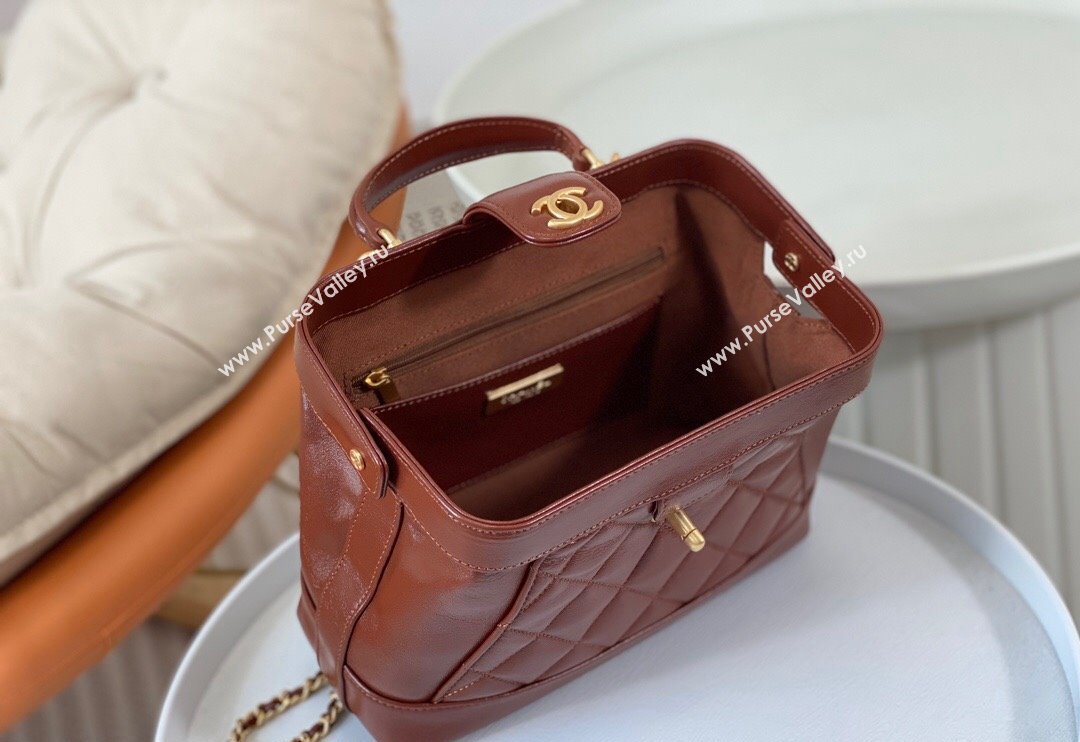 Chanel Shiny Lambskin Small Bag with Top Handle Bag AS4959 Brown 2024 (SM-240717052)