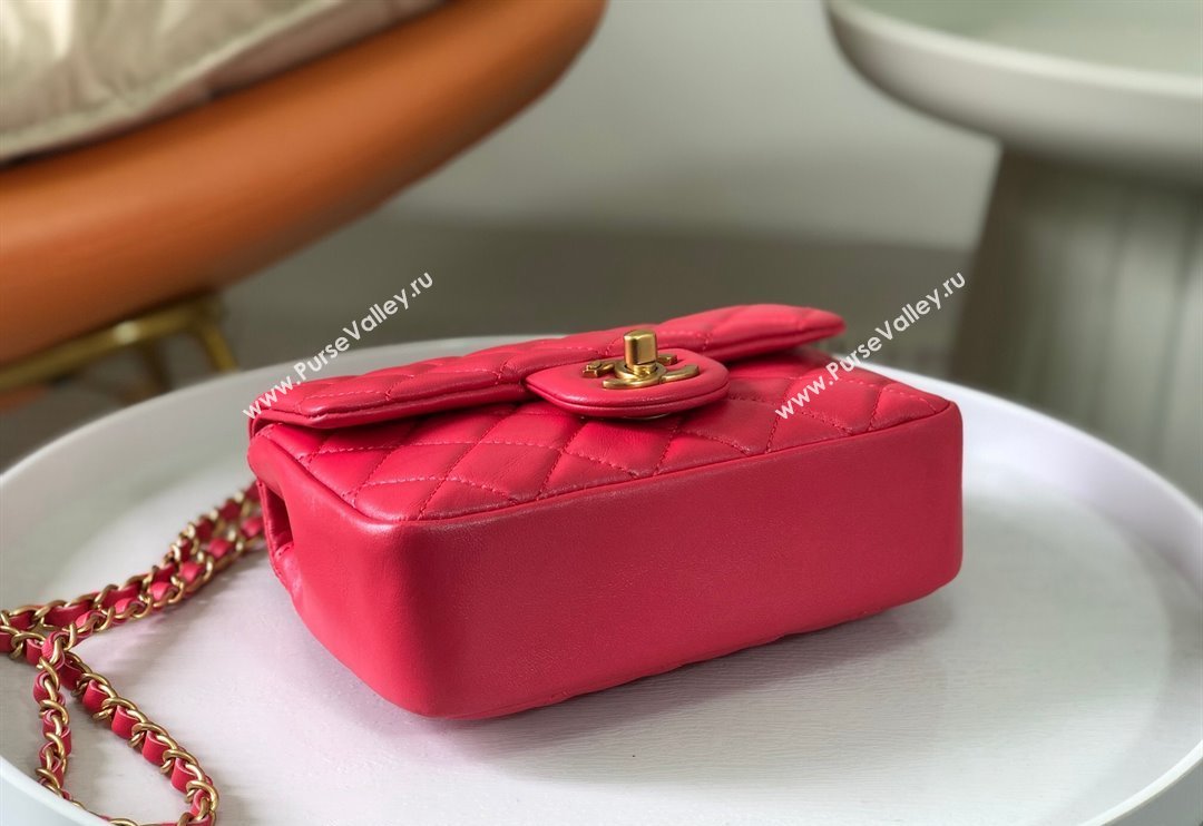 Chanel Shiny Lambskin Mini Flap Bag with Chain and Pearls AS4385 Fuchsia Pink 2024 (SM-240717046)