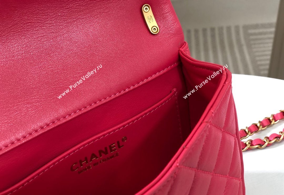 Chanel Shiny Lambskin Mini Flap Bag with Chain and Pearls AS4385 Fuchsia Pink 2024 (SM-240717046)