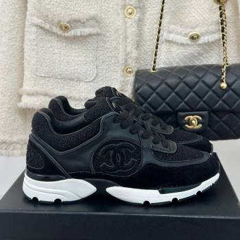 Chanel Wool Tweed, Calfskin Suede Sneakers Black 2024 G39066 (KL-2407230060)