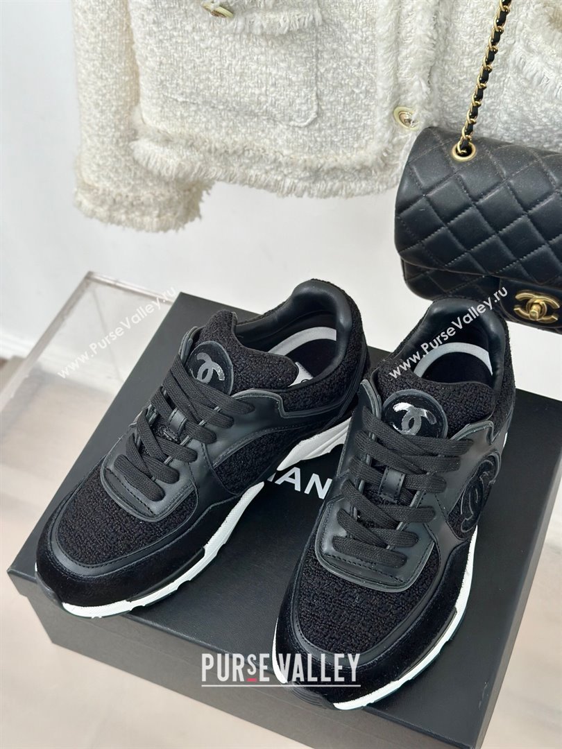 Chanel Wool Tweed, Calfskin Suede Sneakers Black 2024 G39066 (KL-2407230060)