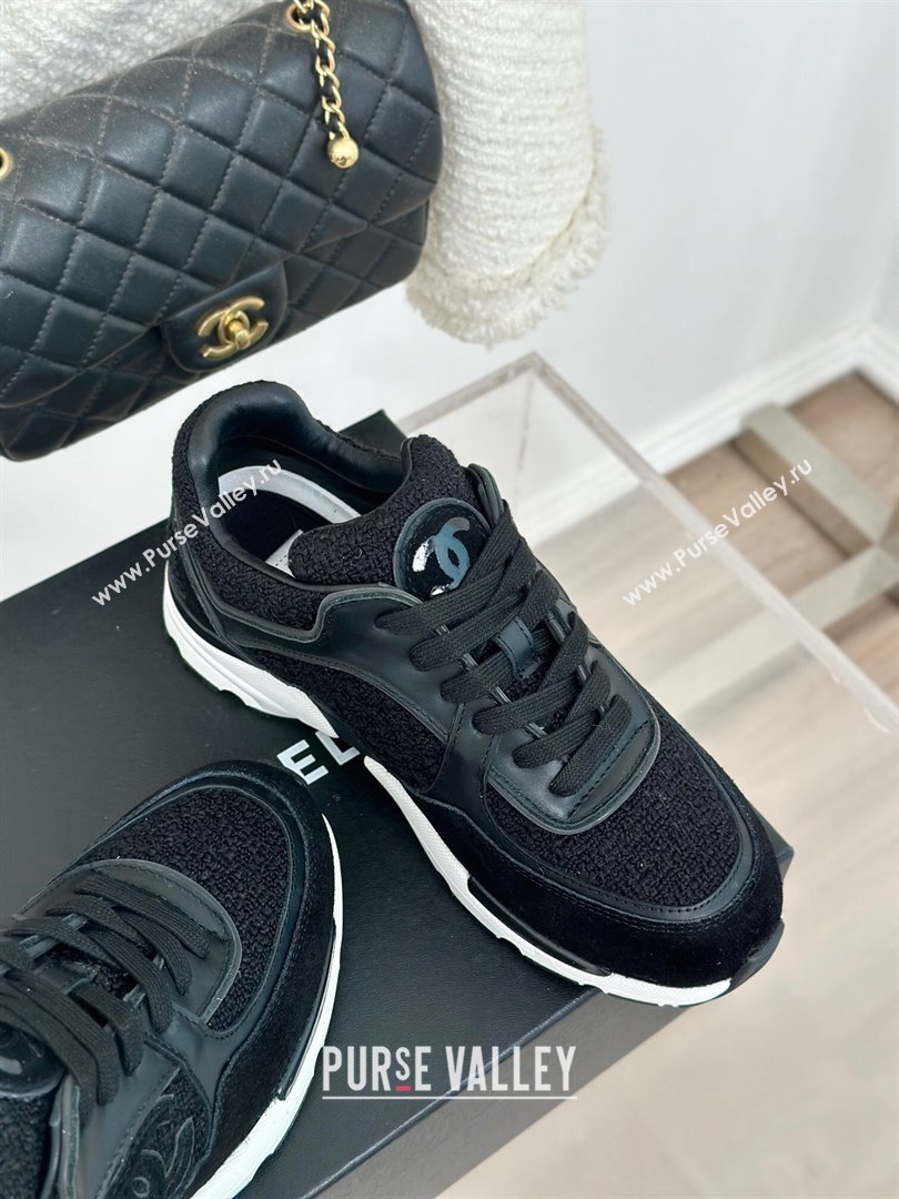 Chanel Wool Tweed, Calfskin Suede Sneakers Black 2024 G39066 (KL-2407230060)