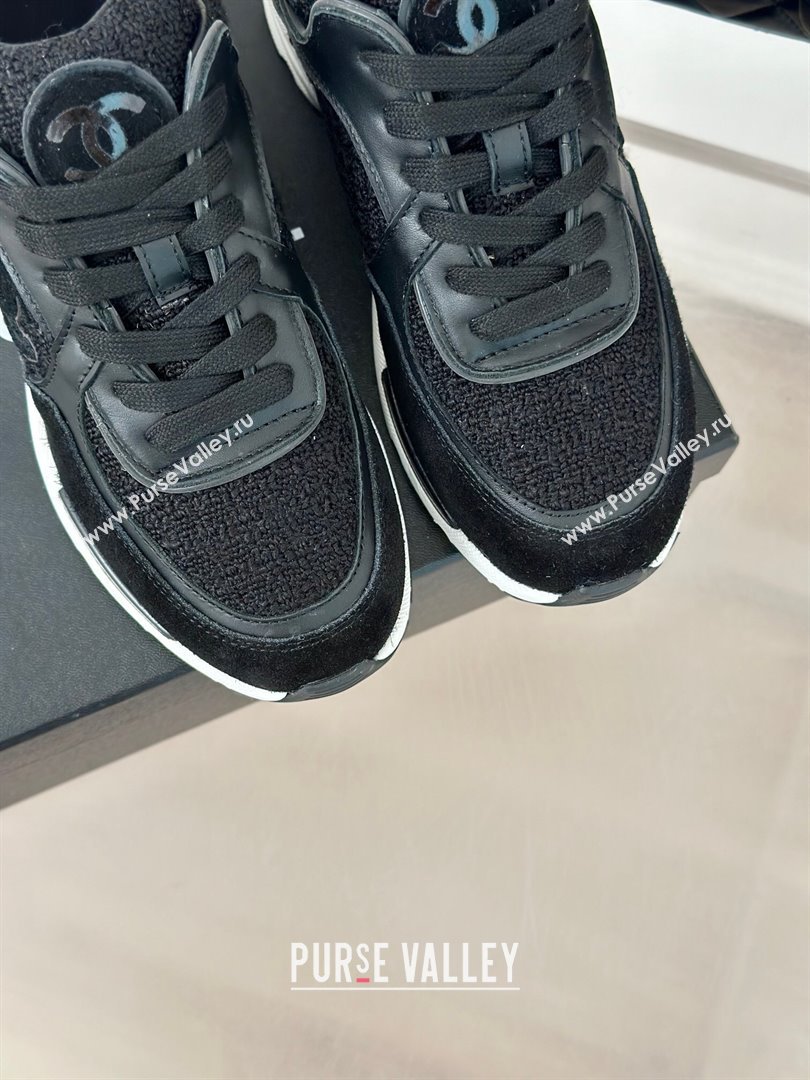 Chanel Wool Tweed, Calfskin Suede Sneakers Black 2024 G39066 (KL-2407230060)