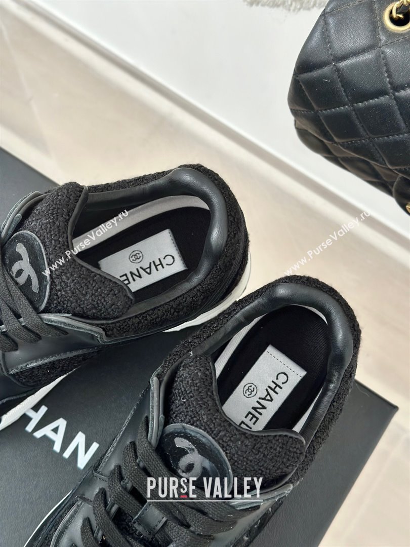 Chanel Wool Tweed, Calfskin Suede Sneakers Black 2024 G39066 (KL-2407230060)