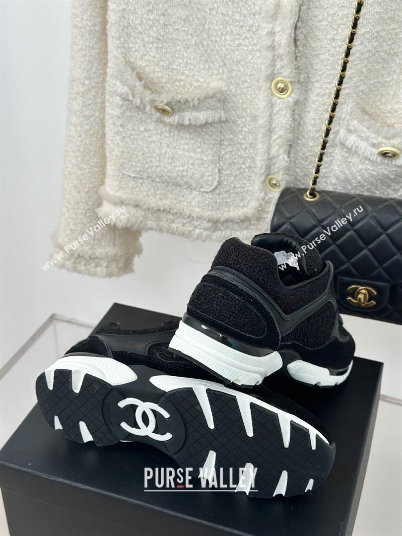 Chanel Wool Tweed, Calfskin Suede Sneakers Black 2024 G39066 (KL-2407230060)