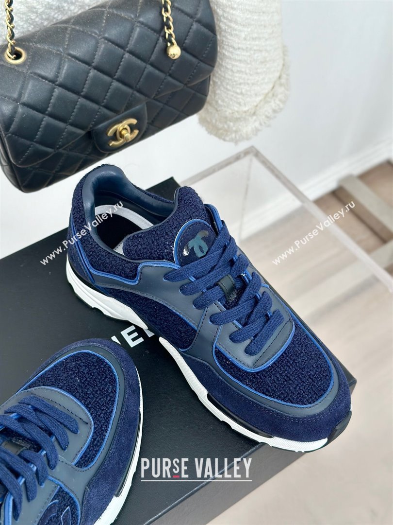 Chanel Wool Tweed, Calfskin Suede Sneakers Navy Blue 2024 G39066 (KL-2407230061)