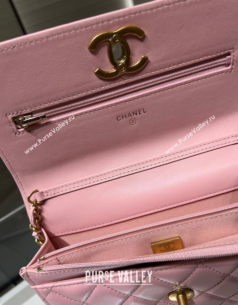 Chanel Shiny Lambskin Wallet On Chain WOC AP3938 Pink 2025 (yezi-251011052)