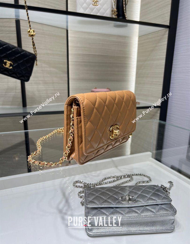 Chanel Shiny Lambskin Wallet On Chain WOC AP3938 Brown 2025 (yezi-251011053)