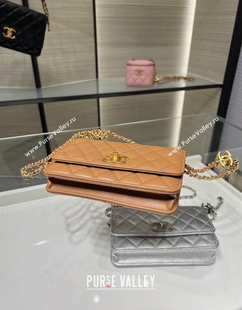 Chanel Shiny Lambskin Wallet On Chain WOC AP3938 Brown 2025 (yezi-251011053)