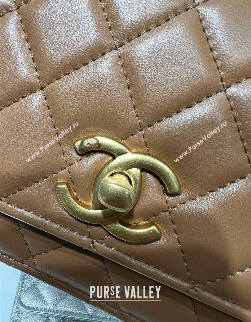 Chanel Shiny Lambskin Wallet On Chain WOC AP3938 Brown 2025 (yezi-251011053)