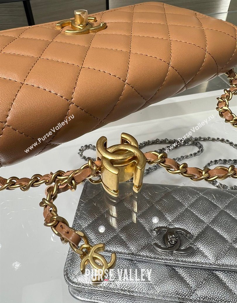 Chanel Shiny Lambskin Wallet On Chain WOC AP3938 Brown 2025 (yezi-251011053)