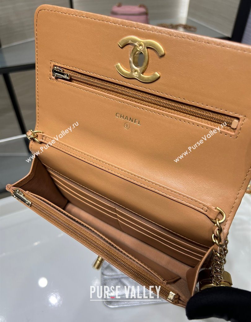 Chanel Shiny Lambskin Wallet On Chain WOC AP3938 Brown 2025 (yezi-251011053)