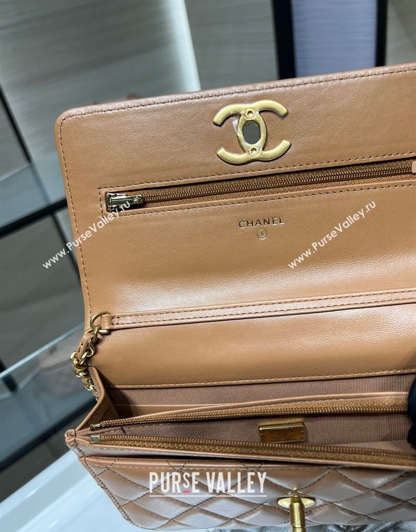 Chanel Shiny Lambskin Wallet On Chain WOC AP3938 Brown 2025 (yezi-251011053)