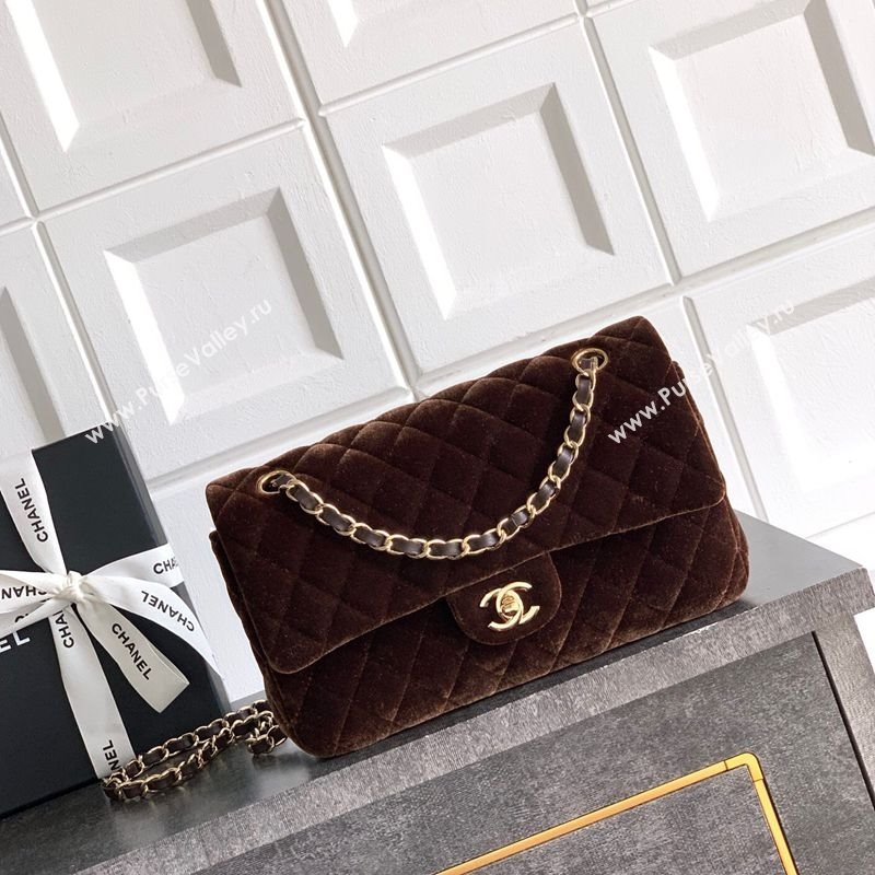 Chanel Velvet Classic 11.12 Flap Handbag Dark Brown 2025 A01112 (yezi-251011054)