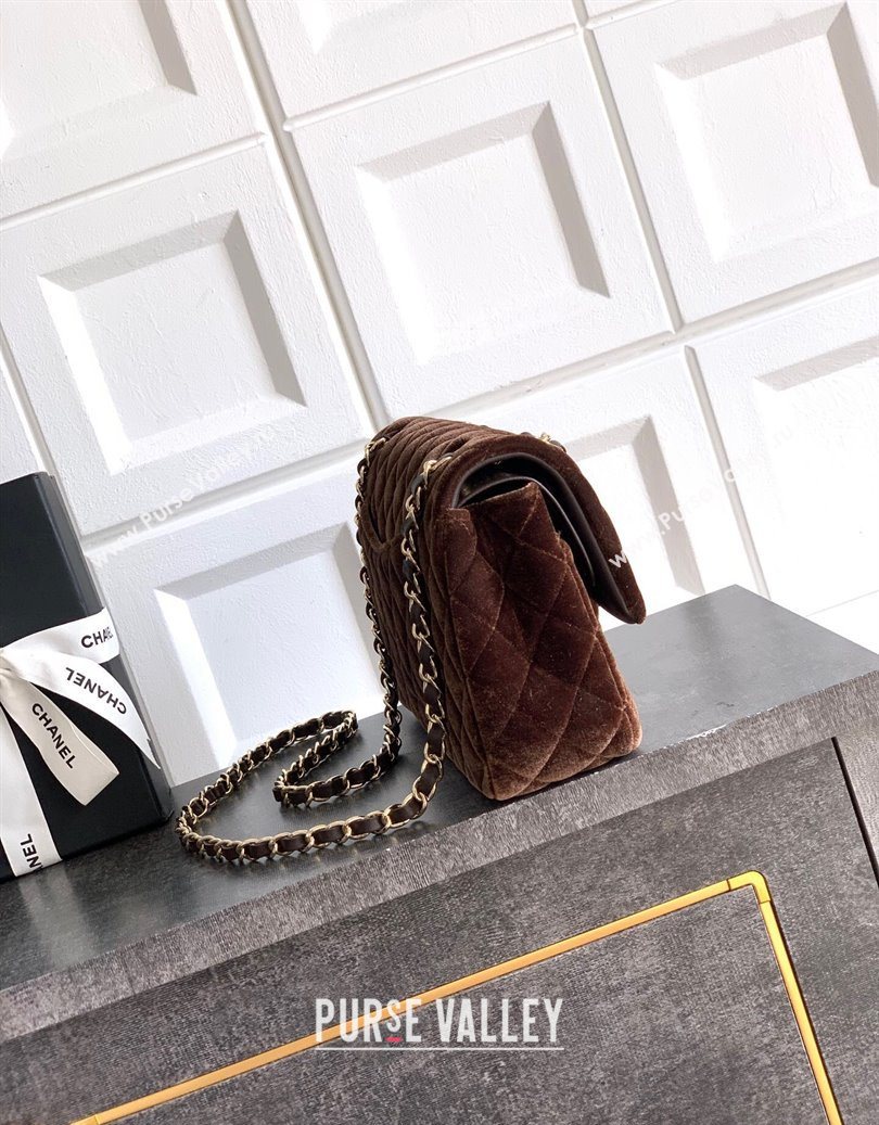 Chanel Velvet Classic 11.12 Flap Handbag Dark Brown 2025 A01112 (yezi-251011054)