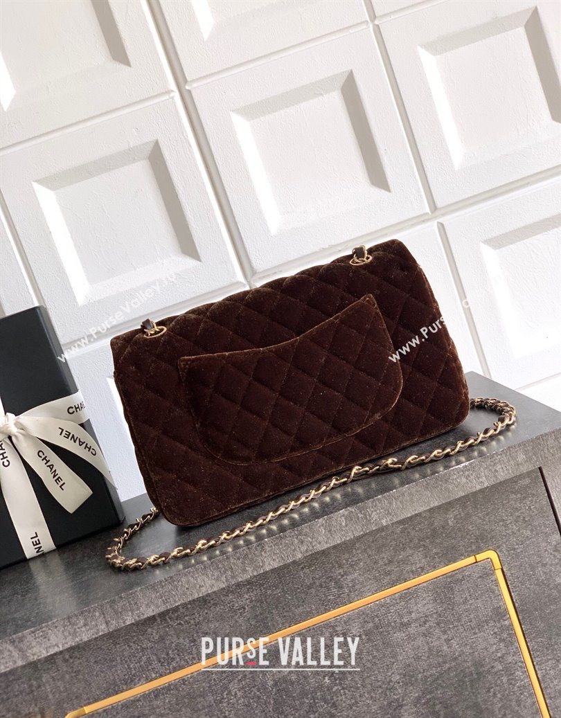Chanel Velvet Classic 11.12 Flap Handbag Dark Brown 2025 A01112 (yezi-251011054)