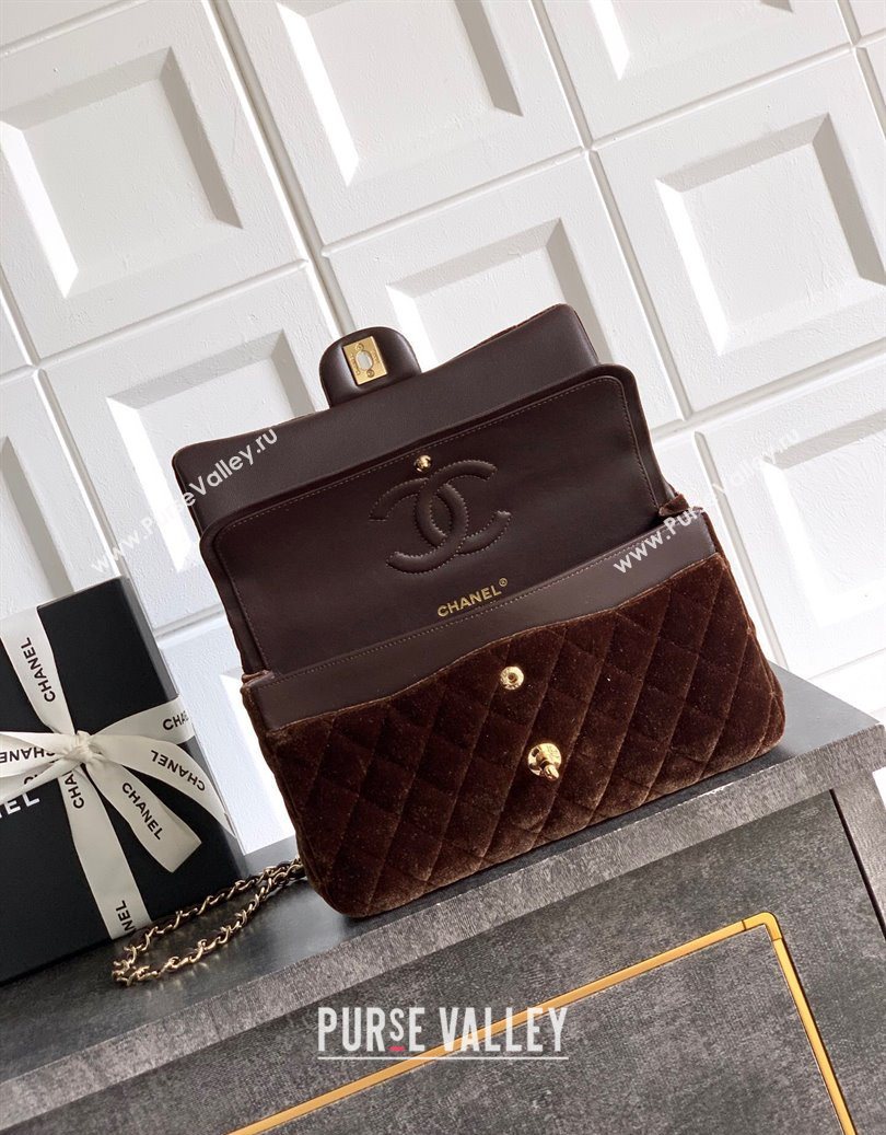 Chanel Velvet Classic 11.12 Flap Handbag Dark Brown 2025 A01112 (yezi-251011054)