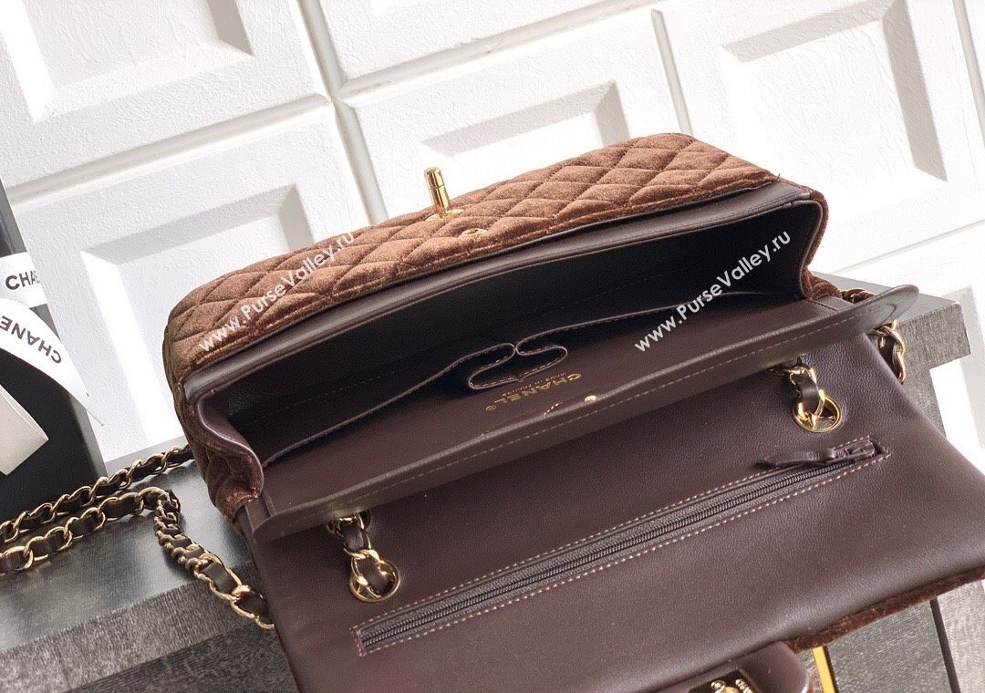 Chanel Velvet Classic 11.12 Flap Handbag Dark Brown 2025 A01112 (yezi-251011054)