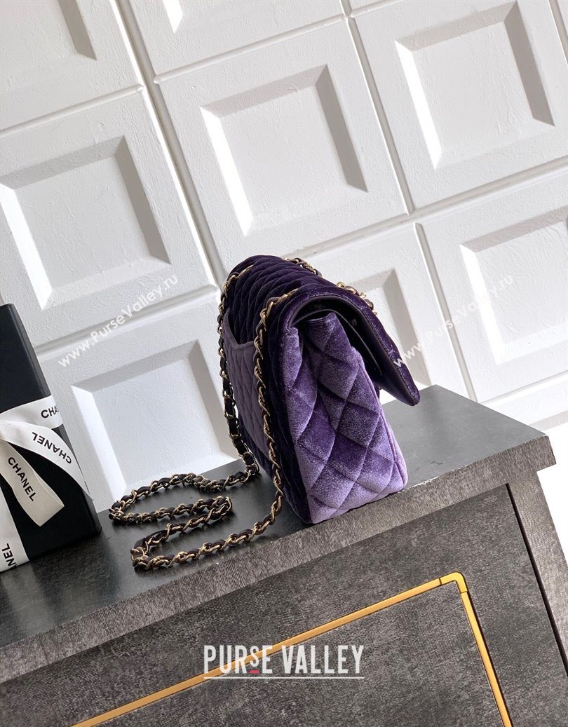 Chanel Velvet Classic 11.12 Flap Handbag Purple 2025 A01112 (yezi-251011055)