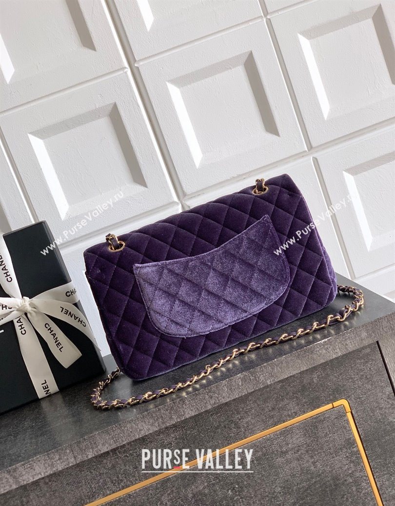Chanel Velvet Classic 11.12 Flap Handbag Purple 2025 A01112 (yezi-251011055)