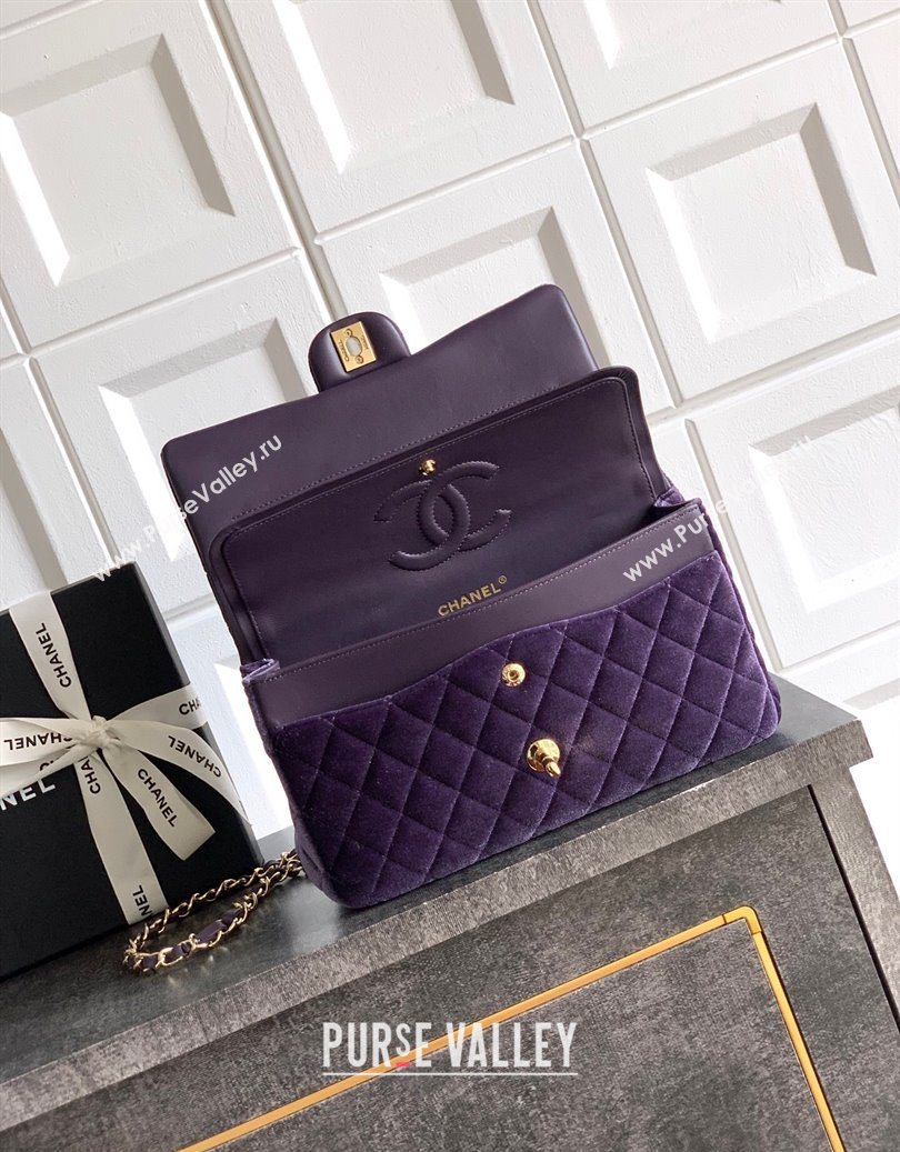 Chanel Velvet Classic 11.12 Flap Handbag Purple 2025 A01112 (yezi-251011055)
