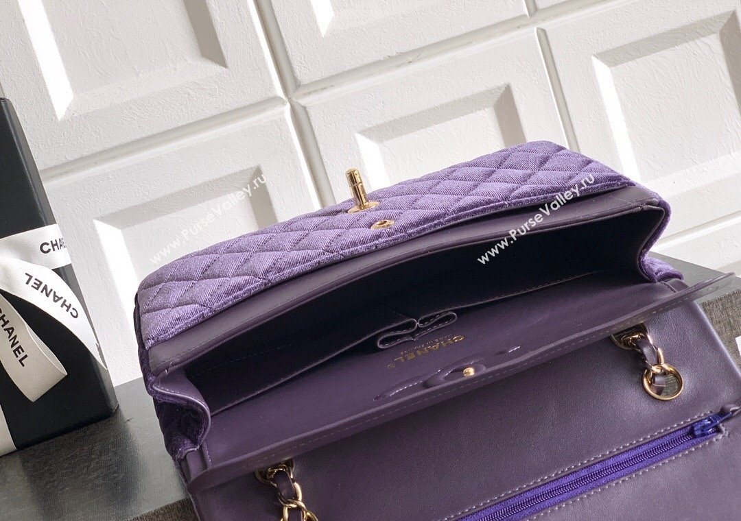Chanel Velvet Classic 11.12 Flap Handbag Purple 2025 A01112 (yezi-251011055)