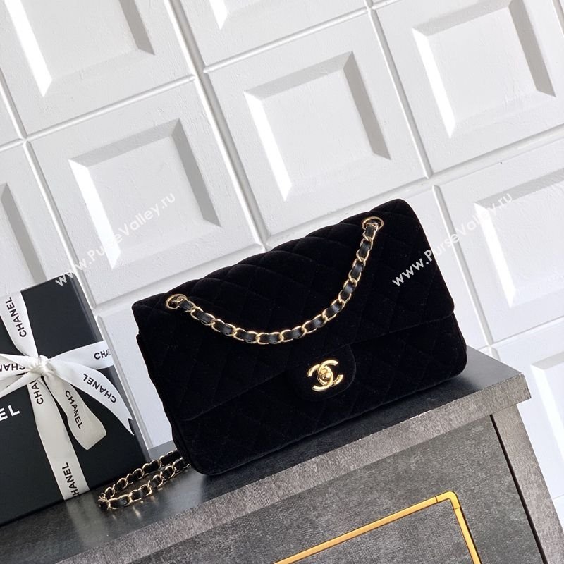Chanel Velvet Classic 11.12 Flap Handbag Black 2025 A01112 (yezi-251011056)