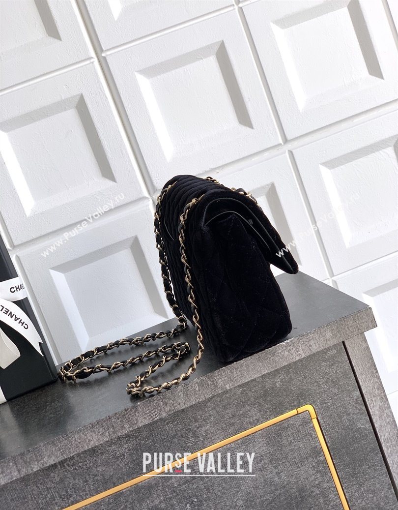 Chanel Velvet Classic 11.12 Flap Handbag Black 2025 A01112 (yezi-251011056)