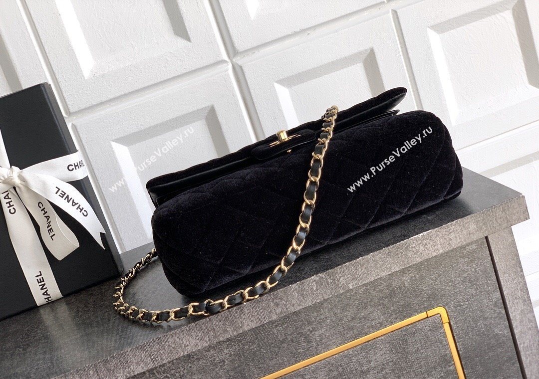 Chanel Velvet Classic 11.12 Flap Handbag Black 2025 A01112 (yezi-251011056)