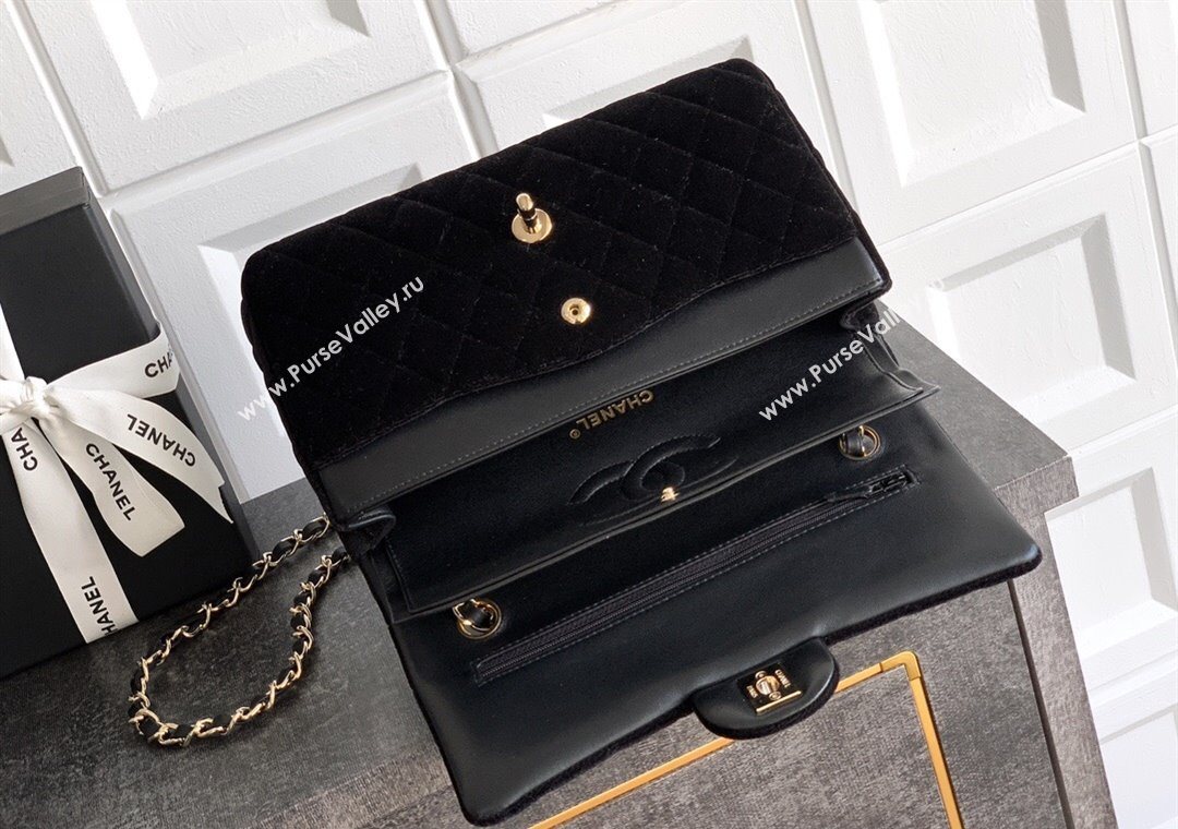 Chanel Velvet Classic 11.12 Flap Handbag Black 2025 A01112 (yezi-251011056)