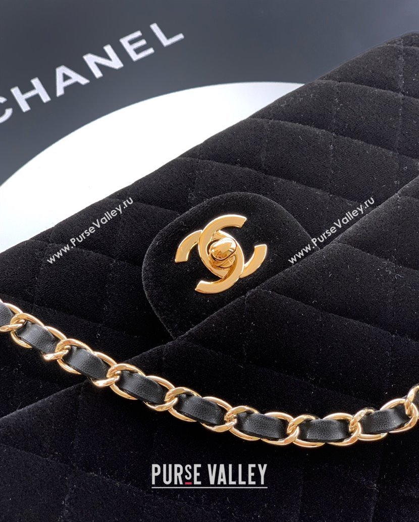 Chanel Velvet Classic 11.12 Flap Handbag Black 2025 A01112 (yezi-251011056)