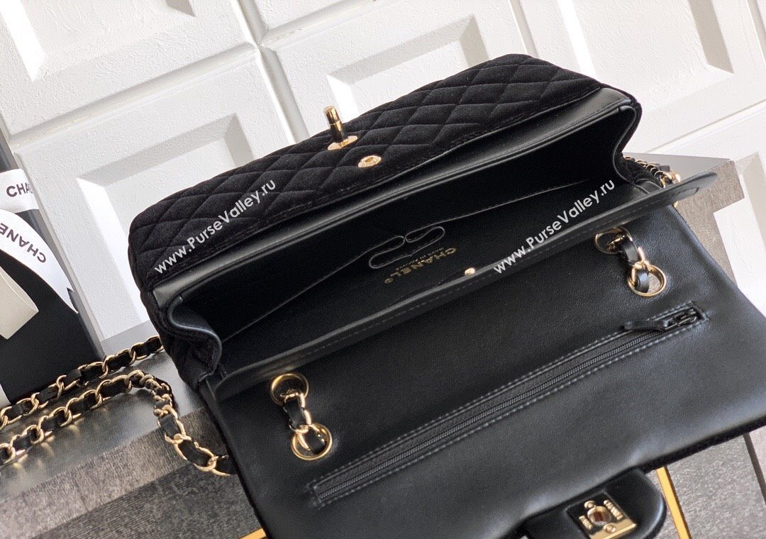 Chanel Velvet Classic 11.12 Flap Handbag Black 2025 A01112 (yezi-251011056)