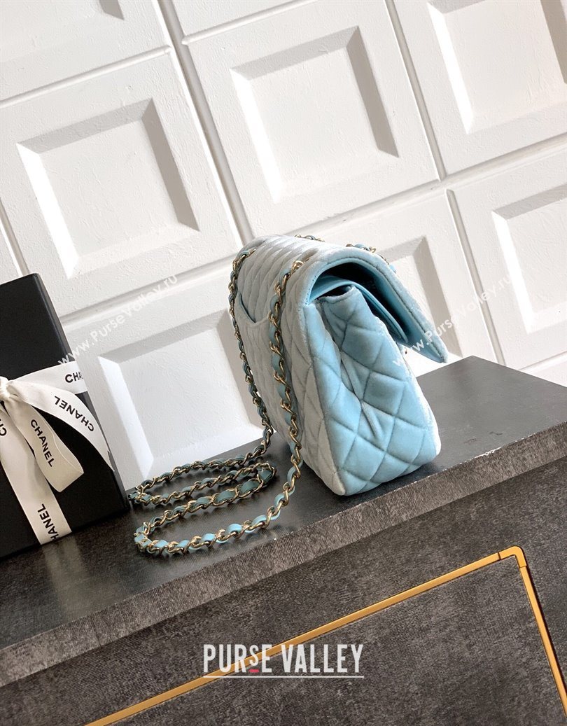 Chanel Velvet Classic 11.12 Flap Handbag Lake Blue 2025 A01112 (yezi-251011057)