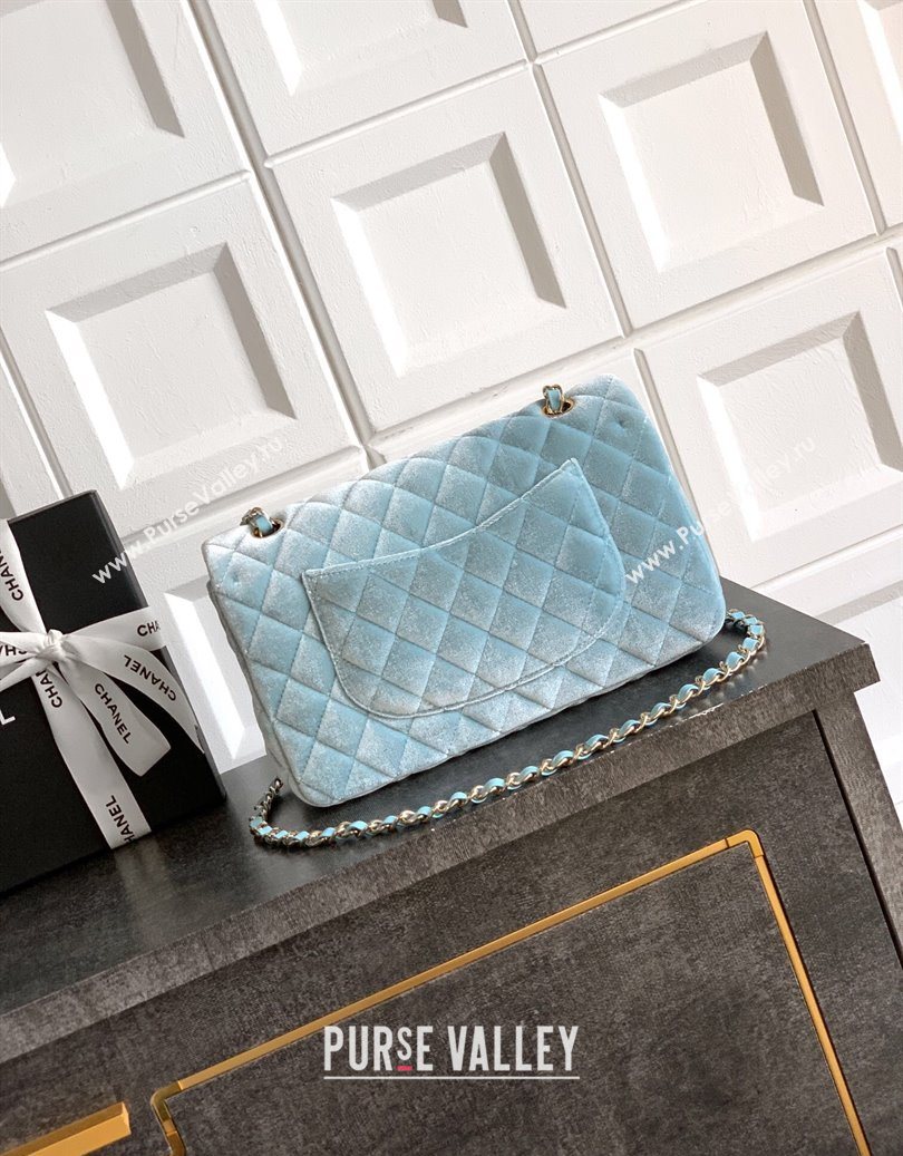 Chanel Velvet Classic 11.12 Flap Handbag Lake Blue 2025 A01112 (yezi-251011057)