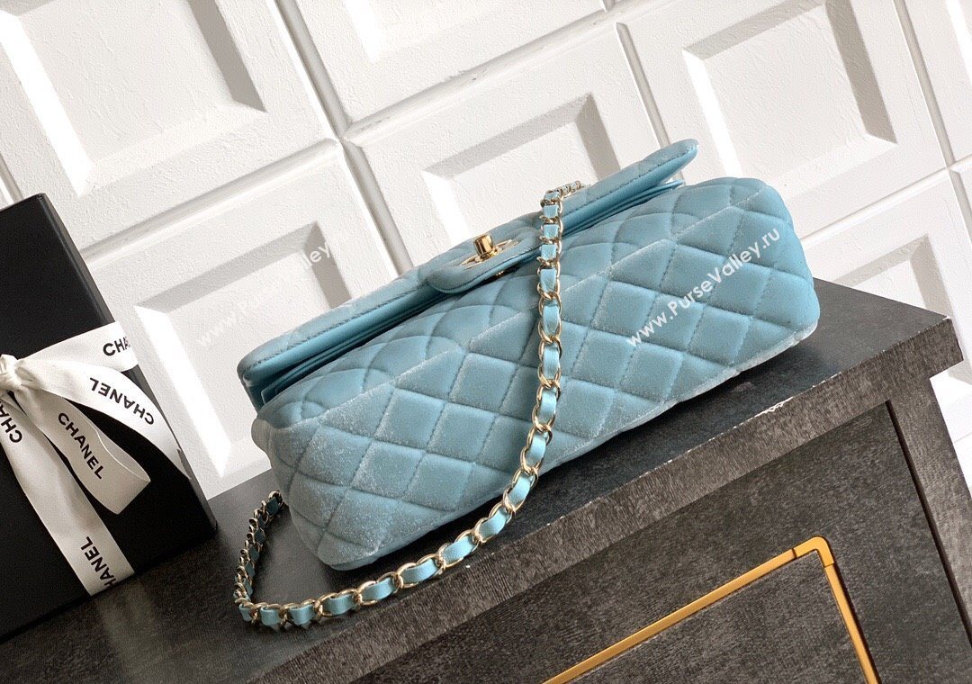 Chanel Velvet Classic 11.12 Flap Handbag Lake Blue 2025 A01112 (yezi-251011057)
