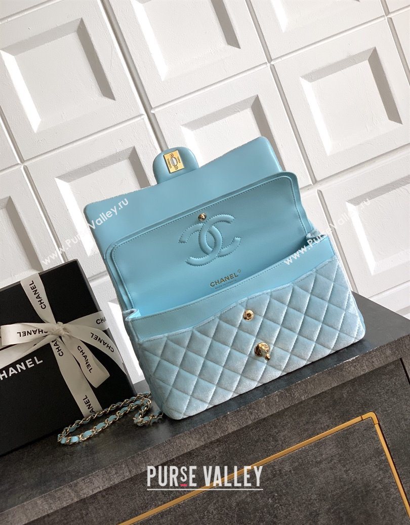 Chanel Velvet Classic 11.12 Flap Handbag Lake Blue 2025 A01112 (yezi-251011057)