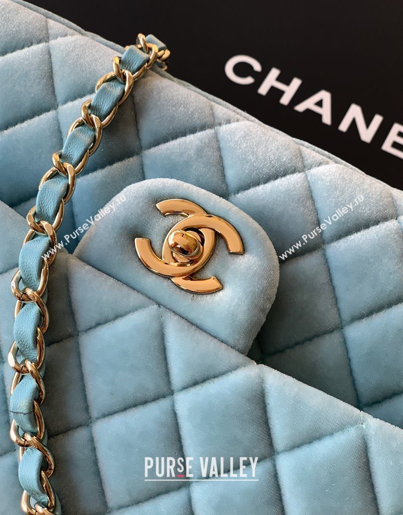 Chanel Velvet Classic 11.12 Flap Handbag Lake Blue 2025 A01112 (yezi-251011057)