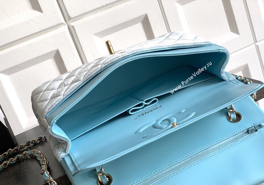 Chanel Velvet Classic 11.12 Flap Handbag Lake Blue 2025 A01112 (yezi-251011057)
